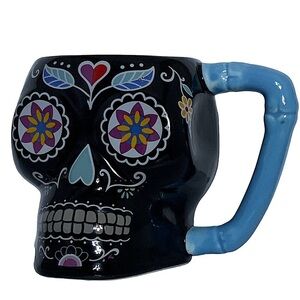 Sugar Skull Jumbo Day of the Dead Ceramic Mug Large Multicolor Black 16 Oz